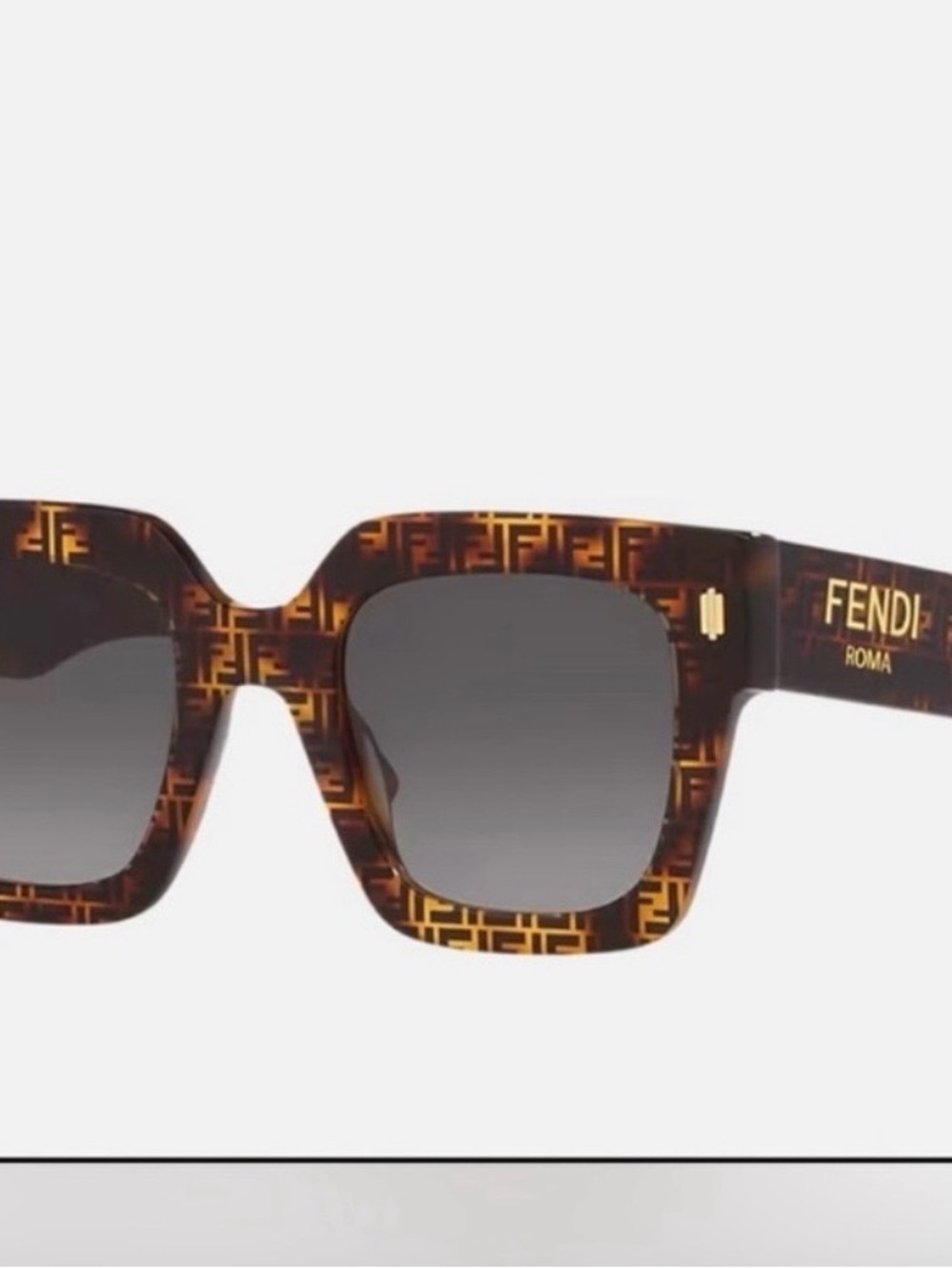 Fendi Tortoise FF-Logo Square Sunglasses - Brown/Gold with case